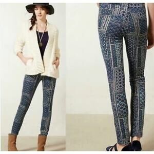 Pilcro and the Letterpress Anthropologie Blue Patterned Patchwork Corduroy Pants